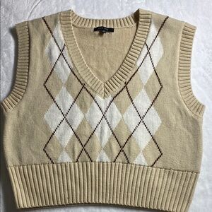 Love Tree Tan and White V-Neck Sweater